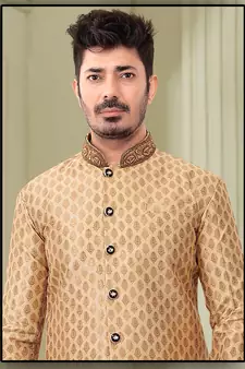 Pattern stitched Semi indo with hand work in collar