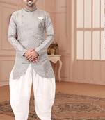 Pattern stitched Semi indo with hand work in chest and collar