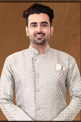 mens gray jacquard sherwani 2