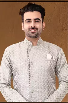 mens gray jacquard sherwani