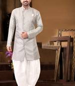 mens gray jacquard sherwani