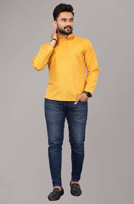 Men's Yellow Solid Cotton Kurta 4