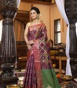 Purple woven organza saree with blouse