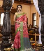 Pink woven organza saree with blouse
