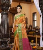 Yellow woven organza saree with blouse