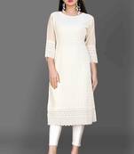 Wlosea Fashion Georgette Chiffon Chikankari Embroidery off White stitched Only Kurti