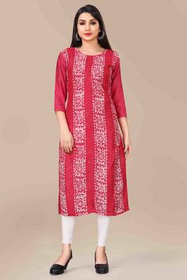 Wlosea Fashion Chanderi Batik Print Embroidery red stitched Only Kurti 1