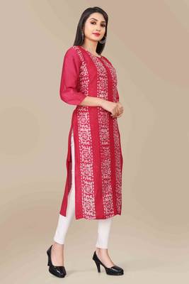 Wlosea Fashion Chanderi Batik Print Embroidery red stitched Only Kurti 2