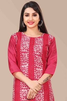 Wlosea Fashion Chanderi Batik Print Embroidery red stitched Only Kurti 3