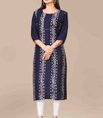 Wlosea Fashion Chanderi Batik Print Embroidery Blue stitched Only Kurti