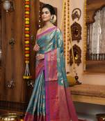 Blue woven silk saree with blouse