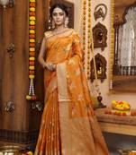 Mustard woven organza saree with blouse