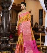 Yellow woven organza saree with blouse