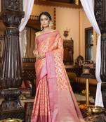 Light pink woven organza saree with blouse
