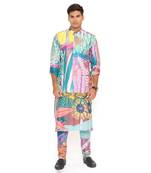 Purple Tropical Print Dupion Silk Bandi With Silkmul Kurta And Churidar