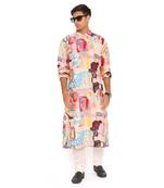 Trance Print Dupion Silk Kurta With Off White Cotton Silk Churidar
