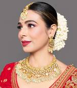 Handcrafted Kundan Enameled Necklace With Earrings & Maang Tika