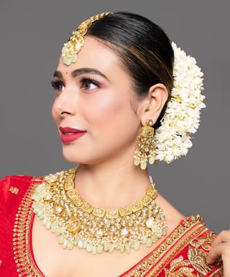 Handcrafted Kundan Enameled Necklace With Earrings & Maang Tika 2