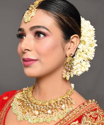 Handcrafted Kundan Enameled Necklace With Earrings & Maang Tika 4