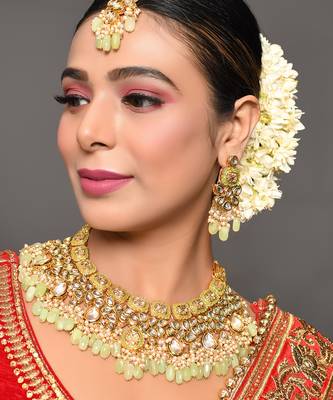 Handcrafted Kundan Enameled Necklace With Earrings & Maang Tika 5