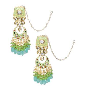 Green Enameled Kundan Maharani Necklace And Earrings With Maangtikka 5