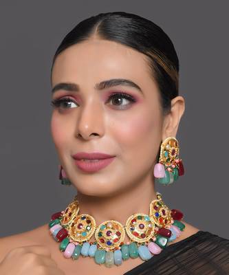 Navratan Kundan Inspired Necklace With Earrings 1