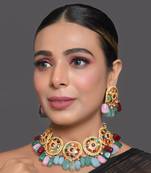 Navratan Kundan Inspired Necklace With Earrings