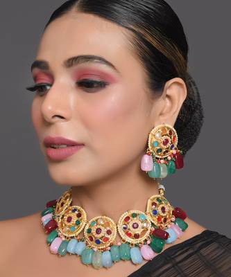 Navratan Kundan Inspired Necklace With Earrings 4
