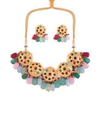 Navratan Kundan Inspired Necklace With Earrings 5