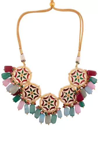 Navratan Kundan Inspired Necklace With Earrings