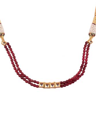 Mahroon Beaded Gold Toned Kundan Inspired Choker With Earrings 4
