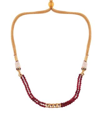 Mahroon Beaded Gold Toned Kundan Inspired Choker With Earrings 6