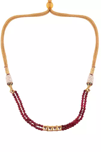 Mahroon Beaded Gold Toned Kundan Inspired Choker With Earrings