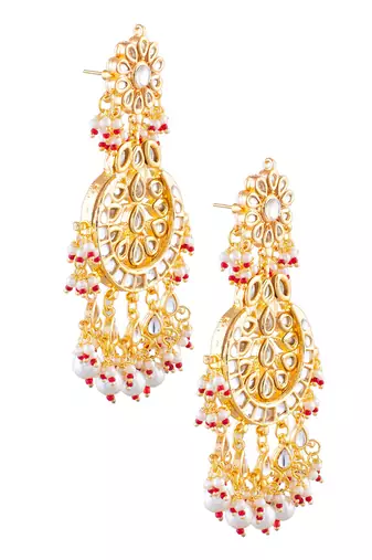 Gold Toned Kundan Crescent Shaped Earring
