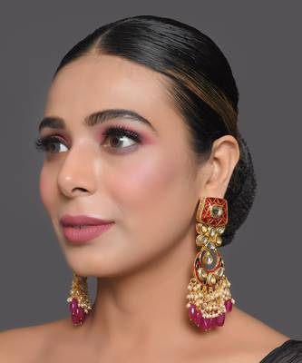 Kundan Inspired Mahroon Enameled Earrings 1