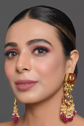 Kundan Inspired Mahroon Enameled Earrings
