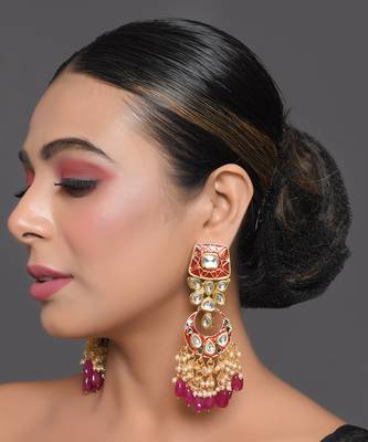 Kundan Inspired Mahroon Enameled Earrings 3