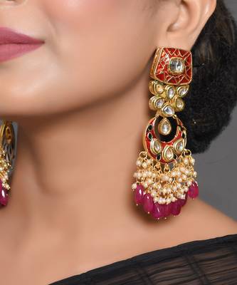 Kundan Inspired Mahroon Enameled Earrings 4