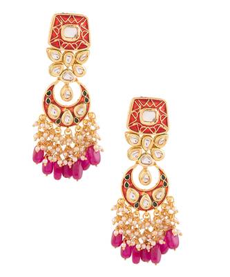 Kundan Inspired Mahroon Enameled Earrings 5