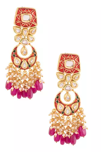 Kundan Inspired Mahroon Enameled Earrings