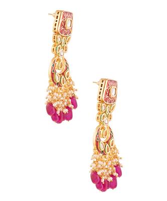 Kundan Inspired Mahroon Enameled Earrings 6