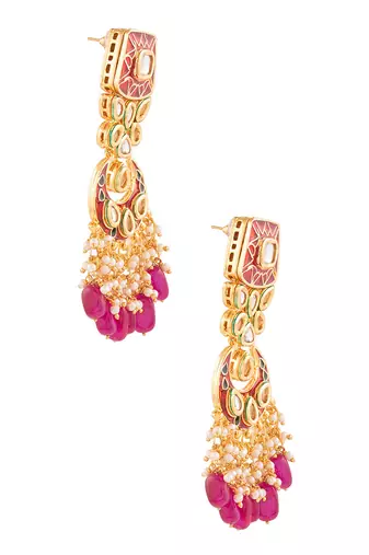 Kundan Inspired Mahroon Enameled Earrings