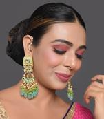 Gold Toned Green Kundan Studded & Enameled Handcrafted Earrings