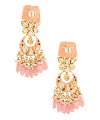 Peach Enameled Kundan Studded Earrings 2