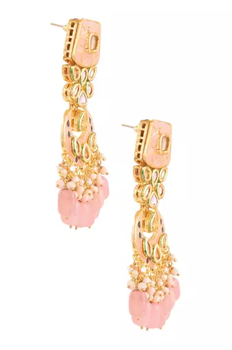 Peach Enameled Kundan Studded Earrings