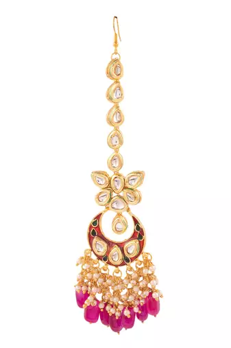 Kundan Inspired Mahroon Enameled Maangtikka