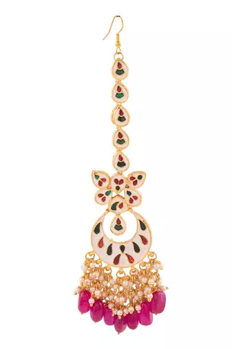 Kundan Inspired Mahroon Enameled Maangtikka