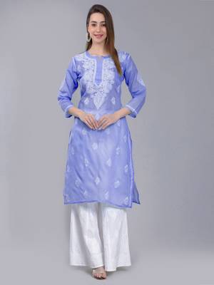 Mauve embroidered rayon chikankari-kurtis 2