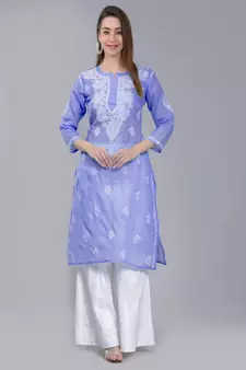 Mauve embroidered rayon chikankari-kurtis
