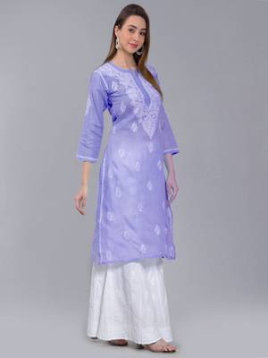 Mauve embroidered rayon chikankari-kurtis 3